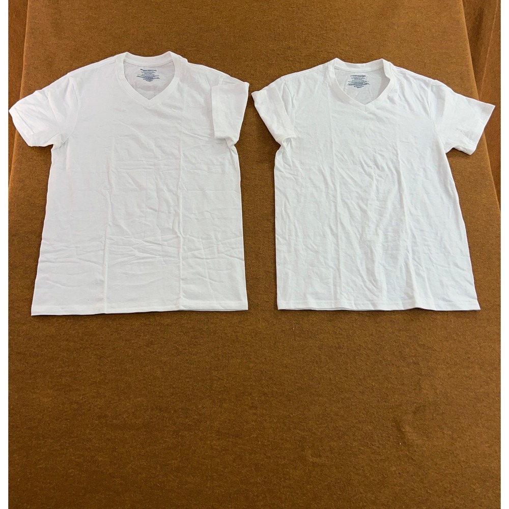 Amazon Essentials Mens Small White 2-Pack 100% Cotton V-Neck T-Shirts New